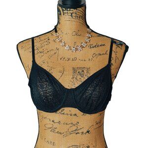 DKNY 34A Bra Black Demi Bralette Modern Lace Unlined Underwire Stylish Preppy NE